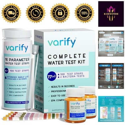 Complete 17 Parameter Water Quality  Kit with 100 Strips & 2 Bacteria Tests
