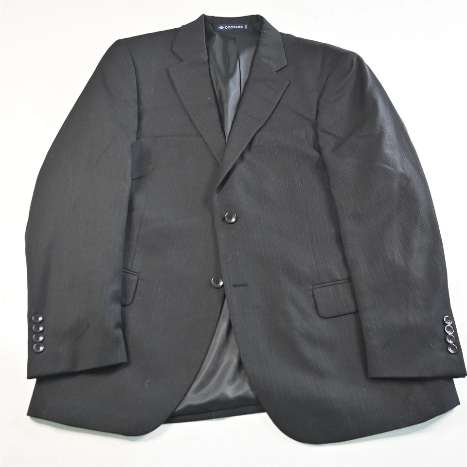 Dockers 40S 34x30 Black Striped Wool Mens Jacket Pants Suit - Image 2 of 4