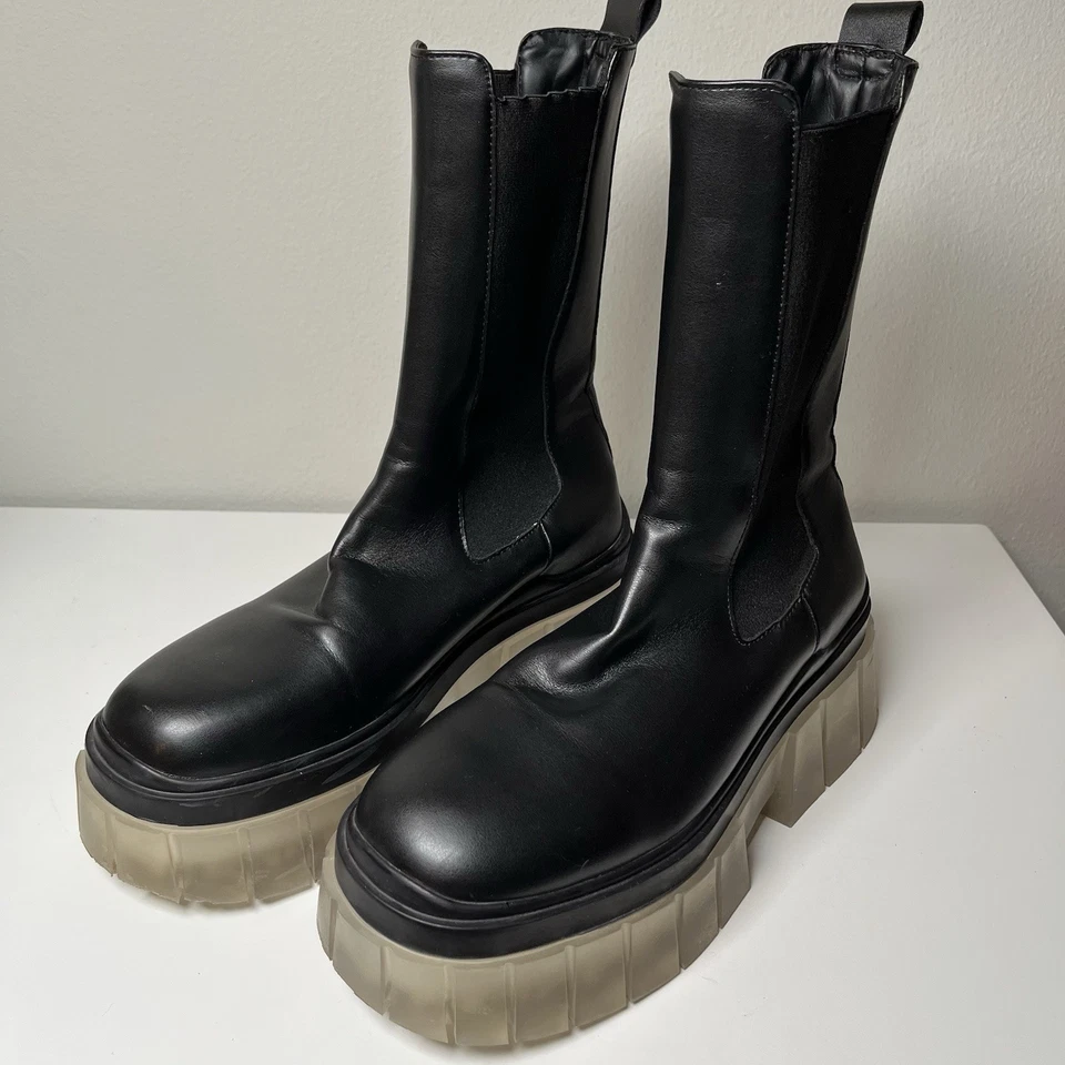 Bershka Botas de Plataforma Gruesas Negras 40 (US 10) Suela Media Pantorrilla Grunge Y2K Foto 2 de 4