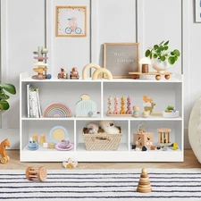 Montessori Wooden Toy Storage Shelf, 5-Section Bookcase for Kids Room