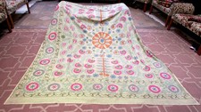 Suzani Blanket, Wall Hanging Throw, Embroidered Duck Bedspread, Floral Tapestry