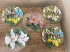 Floral Fused Glass Dessert Plates Set Of 5 Round 6.75” Flowers Summer