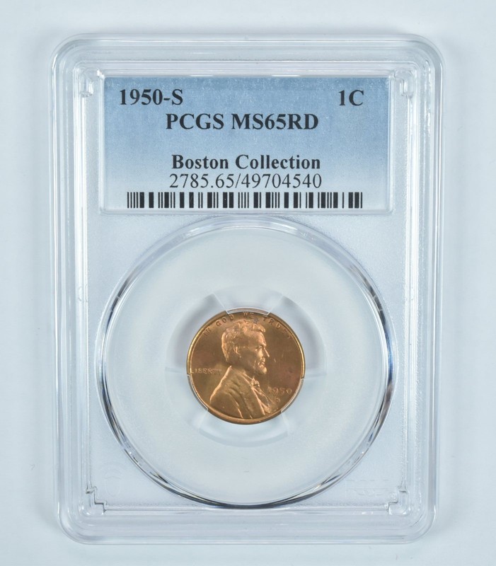 1950-S Lincoln Wheat Cent Boston Collection MS65 RD PCGS Blue Label *5380