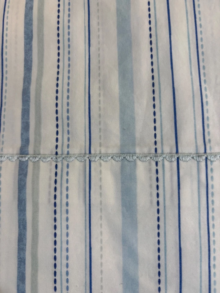 Martha Stewart Twin Flat Sheet 100% Cotton Blue Striped Embroidered Trim - Image 4 of 4