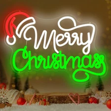 Merry Christmas Neon Sign Christmas Signs for Wall Decor Dimmable Santa Hat N...