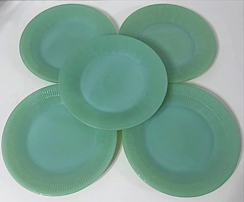 Vintage Fire King Jane Ray Ribbed Jadeite Dinner Plate 9 Inch Plates 5 Plates