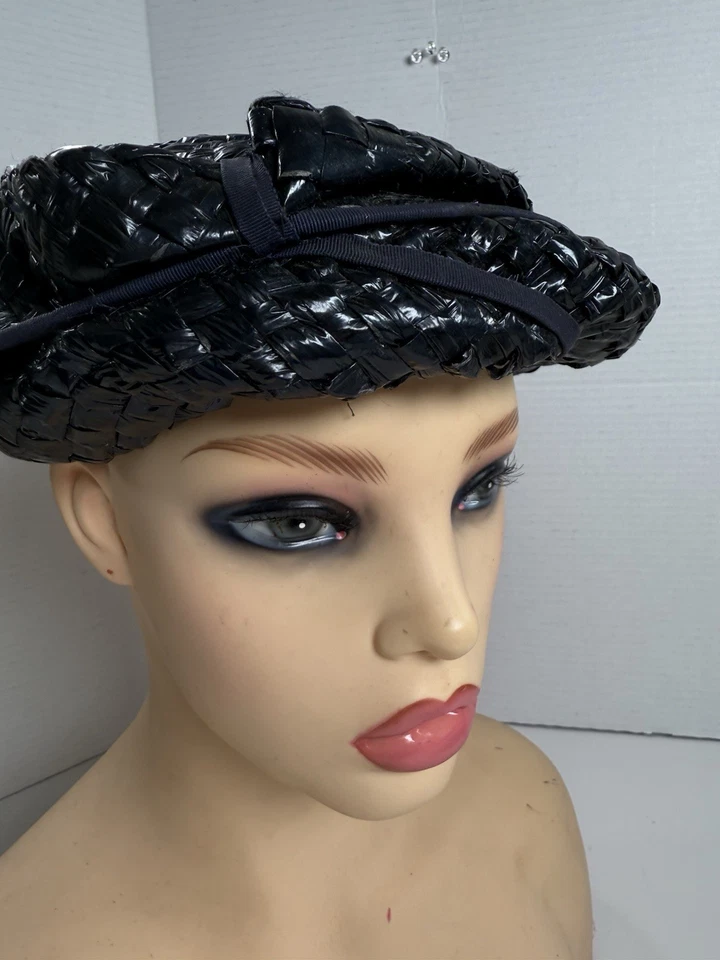 Vintage Cloche Woven Hat Blue Straw - Image 2 of 4