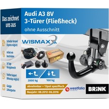 ANHÄNGERKUPPLUNG für Audi A3 8V 12-14 ve. abnehmbar BRINK +13pol E-Satz SPEZ ABE