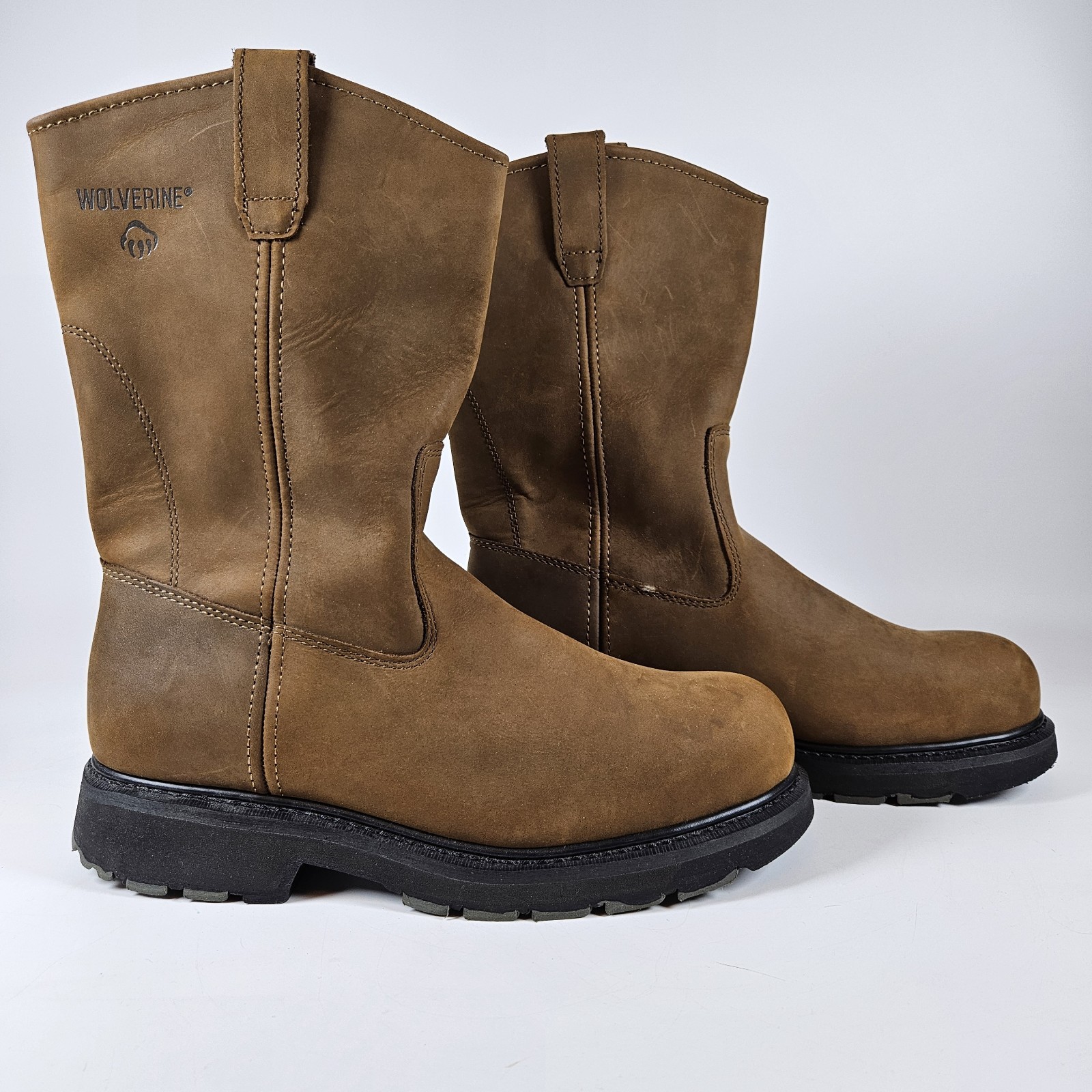 Wolverine Safety Boots Mens 10.5M Brown Wellington Work W04727 Soft Toe