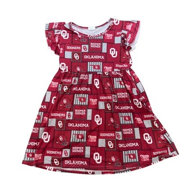 Oklahoma Sooners Girls Dress Crimson Boomer Sooner Flutter Sleeve XL 5-6T NCAA