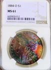 1884 O MORGAN DOLLAR NGC MS61****EPIC RAINBOW TONER**MONSTER COLOR** NR #76183
