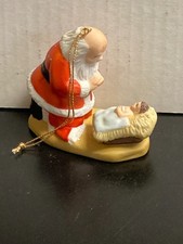 Vintage 1985 Roman The Kneeling Santa Porcelain Christmas Ornament