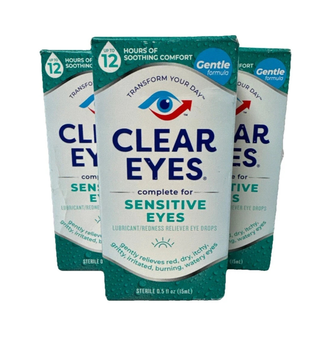 3 Packs Clear Eyes Complete for Sensitive Eyes Drops, 0.5 Fl Oz EXP 05/2026