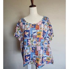 C&C California 100% Linen Women's Top Tropical Vacation SZ 1X Resort Wear