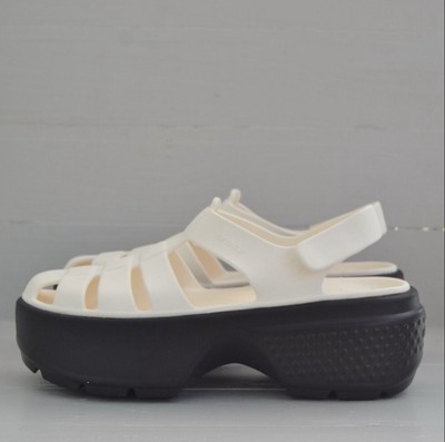 Crocs White Black Platform Sandals Women's 9 NWT Stomp Fisherman Shoes Summer