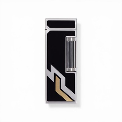 Dunhill Rollagas Longtail Logo Feuerzeug Silber Messing Schwarz Dekor Swiss Made