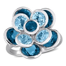 Amour Sterling Silver 7 1/3CT TGW London Blue Topaz  Sku Blue Topaz Flower Ring