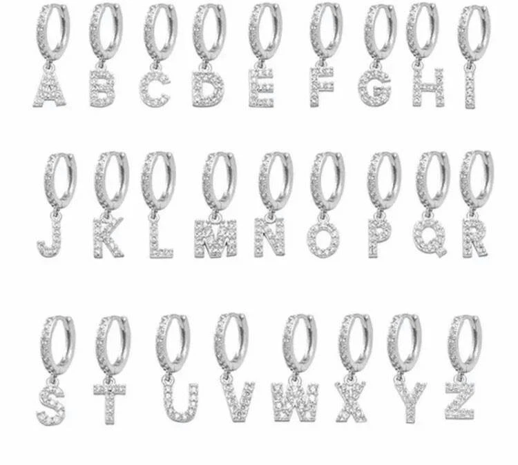 COPPIA ORECCHINI IN ARGENTO 925 DONNA LETTERA CON IIZIALE PENDENTE CERCHIO - Immagine 4 di 4