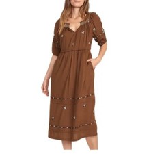 Old Navy Puff-Sleeve Smocked-Neck Embroidered-Flower Midi Swing Dress M TALL