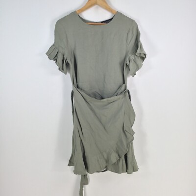 Decjuba womens dress size 6 apron style khaki green fit flare linen blend  080477 | eBay UK