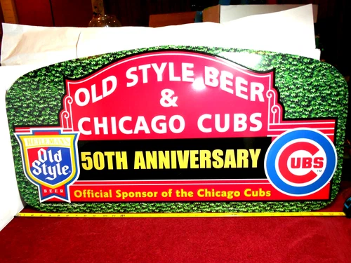 VINTAGE 2000 NEW 35x17 WRIGLEY FIELD CUBS OLD STYLE BEER ADV SIGN TIN TACKER-C85