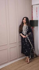 Latest Faux Georgette Black Salwar Kameez With Dupatta For Festival Wear