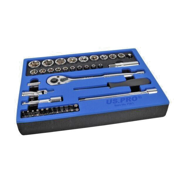 US PRO Tools 52pc 1/4"" & 3/8"" Dr 6pt Socket Set + Ratchet & Bits etc NEW 7561