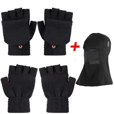 Fingerless Gloves Thermal Knitted Warm Winter Half Finger Mittens Full Face Mask