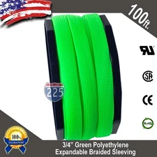 100 FT 3/4" Green Expandable Wire Cable Sleeving Sheathing Braided Loom Tubing