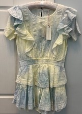 LoveShackFancy Womens Natasha Lily Pond Hand DyeCotton Short /Mini Dress Size M