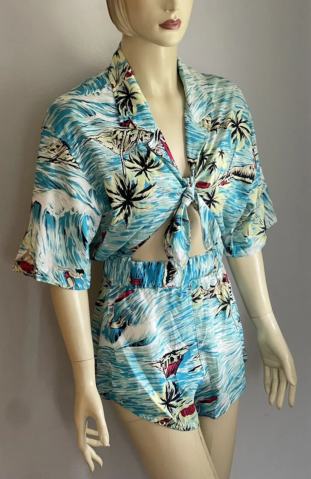 RARO 90’s Calvin Klein Rayón Océano Surf Playa Corbata Frontal Corte Pantalones Cortos Mameluco M Foto 2 de 4