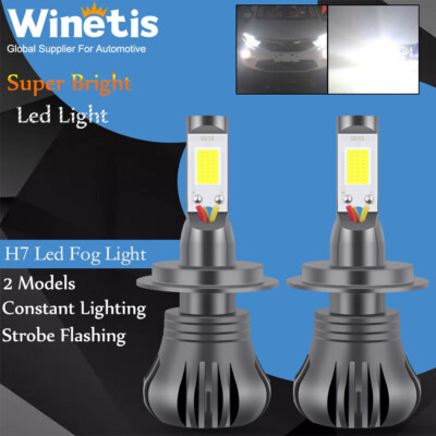 2x H7 LED WINETIS 6000k White Strobe Flashing High Beam DRL Driving Lights Bulbs