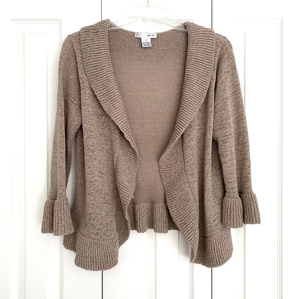 WD NY Open Cardigan Sweater Ruffle Knit Tan Size M | eBay