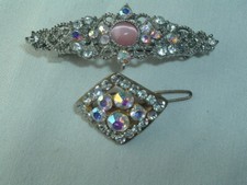 VINTAGE AURORA BOREALIS RHINESTONE HAIR BARRETTES HAIR ACCESSORY