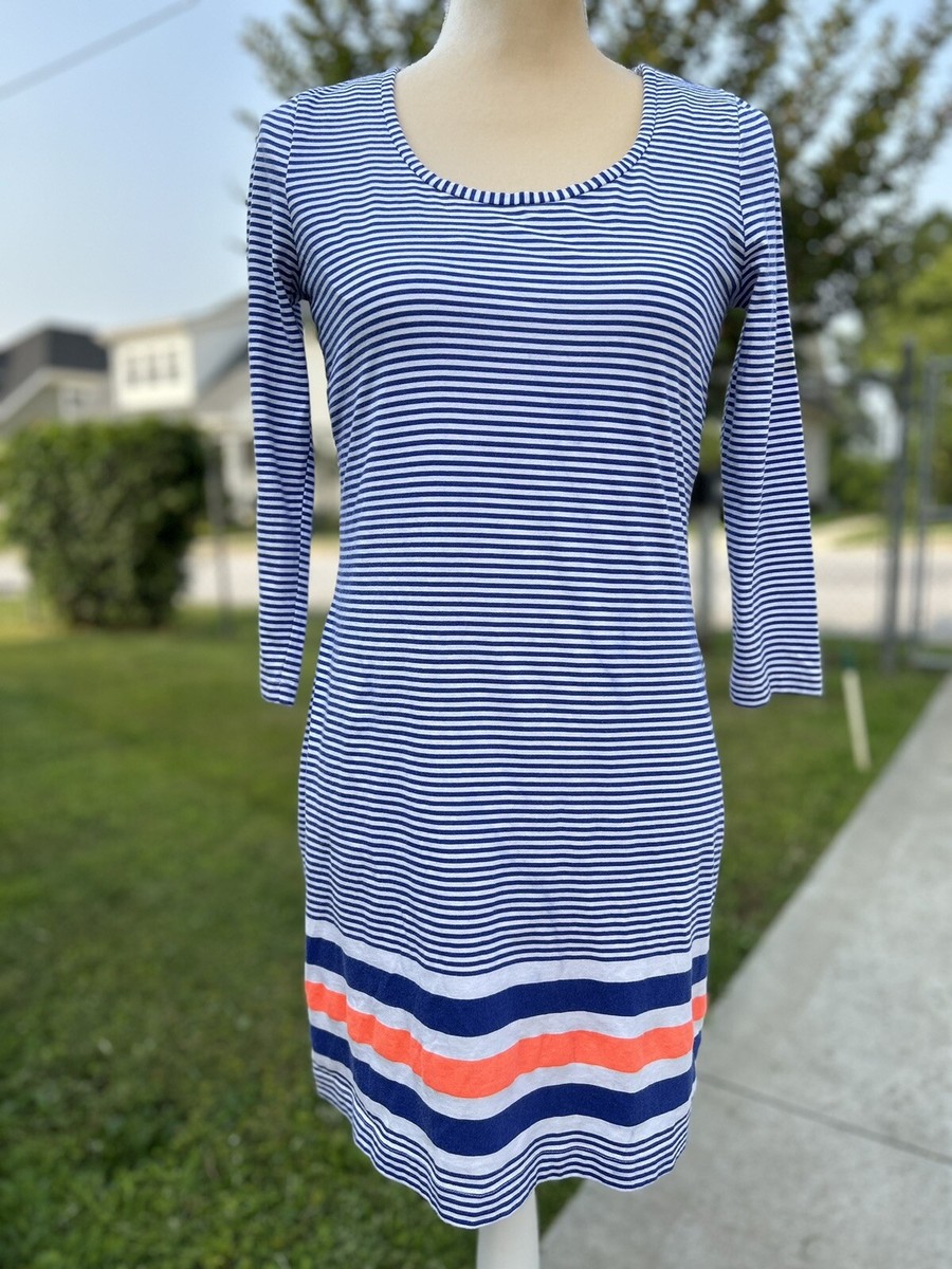 Lilly Pulitzer Beacon Blue White Orange Striped Dress Size S 100% Cotton |  eBay