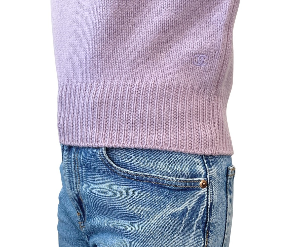 CHANEL Vintage CC Mark Logo Knit Sweater Top Short Sleeve Cashmere