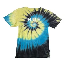 HUF Worldwide Tie-Dye Men's Blue Yellow Black Hippie Short Sleeve T-Shirt Size M