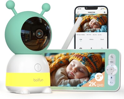 Boifun 2K Wifi Video Baby Monitor, App & 5'' Screen Control,PTZ, Auto Tracking