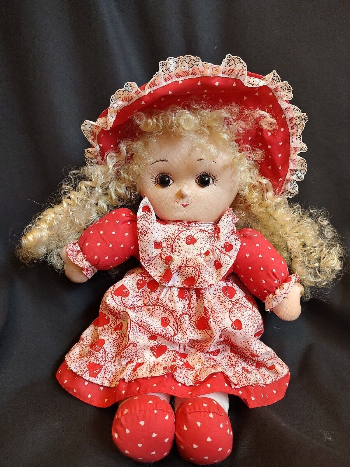 Vintage Cuddle Wit My Lovely Soft Rag Doll Blonde Curly Hair