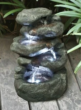 11" H 5-Levels Rocks Tabletop Fountain W/LED Home Garden Decor Indoor/Outdoor