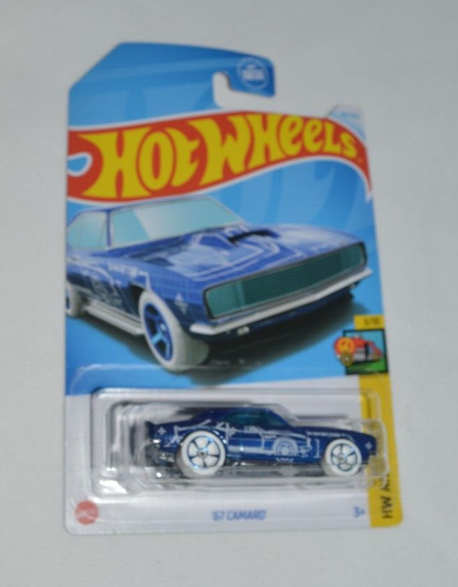 HOT WHEELS 2024 HW ART CARS 3/10 - ' 67 CAMARO BLUE WITH WHITE ART