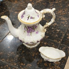Hammersley Fine Bone China Floral Tea Set Purple Gold Teapot  Dish