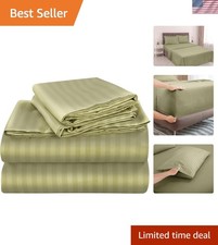 4 Piece King Size Microfiber Bedding Set - Wrinkle Free Sage Stripe Elegance