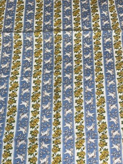 Vintage Feedsack Fabric Flour Seed Sky Blue Yellow White Green Adorable Lambs