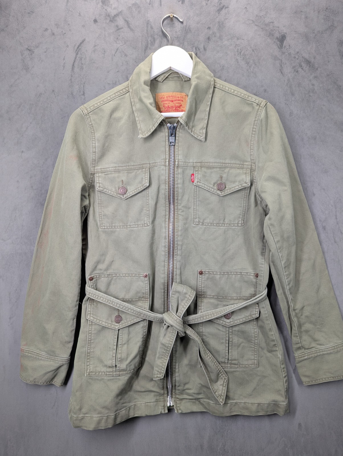 Y2K Levi’s Women’s Bush Jacket Size Medium Full Zip Belt Cotton Made In Brazil