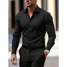Men Casual Fashion Dress Shirts Solid Color Long Sleeve Elastic Fabric -8 Colors