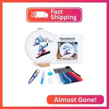 Embroidery Kit for Adult Beginners,Skiers Snow Mountain Embroidery Kit with Step