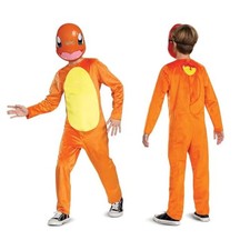 Child Pokemon Classic Charmander Costume Orange Jumpsuit and Mask Set