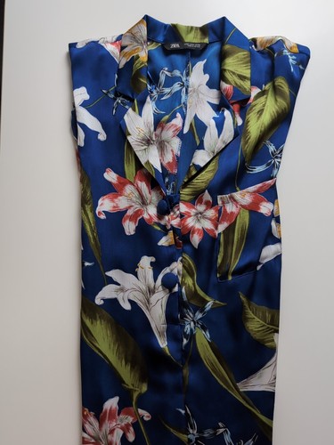 Women's Zara Floral Blue And Green Jumpsuit Size Medium - Picture 2 of 7