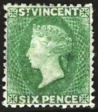 Saint Vincent (British) 1863 Scott's #8 "Queen Victoria" Mint/H, Full Gum,  Nice